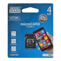   GOODRAM MEMÓRIAKÁRTYA TransFlash 4GB (microSDHC, Class 4) + SD adapter