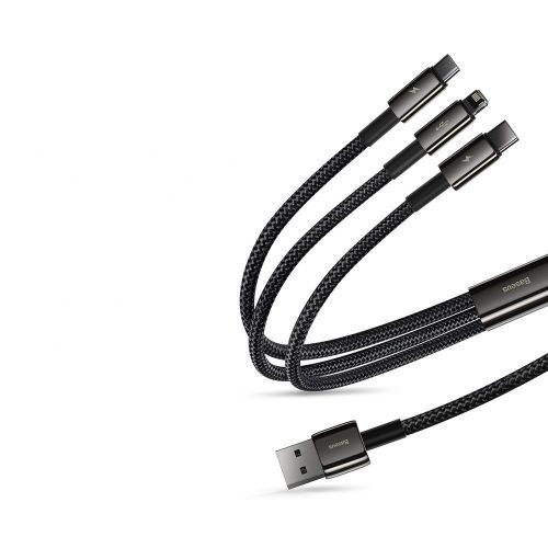 Baseus Tungsten 3w1 USB - USB Typ C / Lightning / micro USB Kábel 3,5 A 1,5 m Fekete (CAMLTWJ-01)