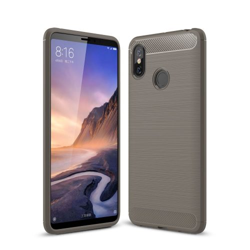 Xiaomi Mi Max 3 Szilikon Tok Karbonmintázattal Szürke