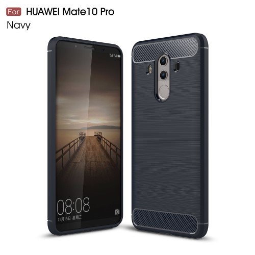 Huawei Mate 10 Pro Szilikon Tok Szálcsiszolt Karbon Mintázattal Sötétkék