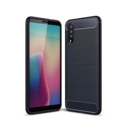   Huawei P20 Tok Szilikon Ütésállókivitel Karbon Mintázattal Sötétkék