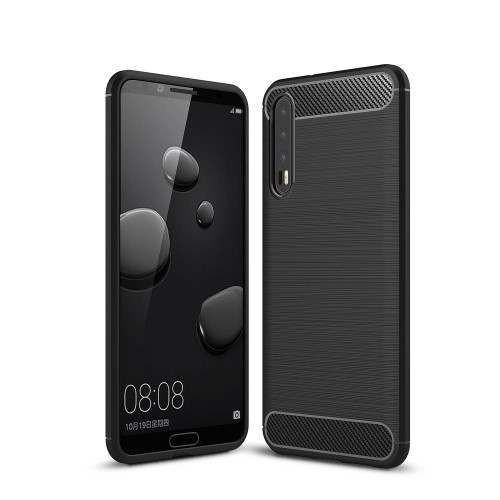 Huawei P20 Pro Tok Szilikon Ütésállókivitel Szálcsiszolt Mintázattal Fekete
