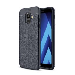   Samsung Galaxy A6 (2018) Szilikon Tok Bőrmintázattal TPU Prémium Sötétkék