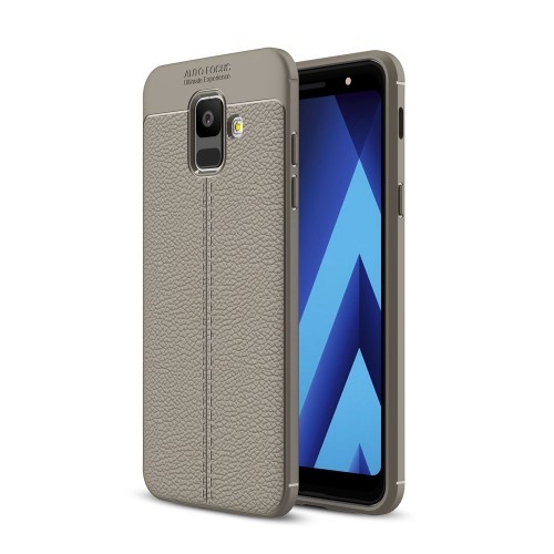 Samsung Galaxy A6 (2018) Szilikon Tok Bőrmintázattal TPU Prémium Szürke