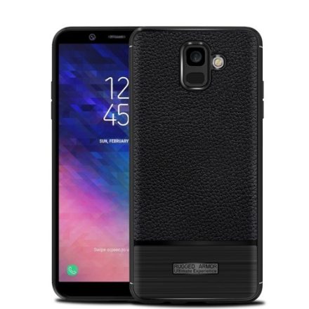 Samsung Galaxy A6 (2018) Szilikon Tok Prémium Szálcsiszolt-Bőrmintázattal Fekete