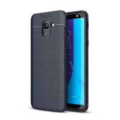   Samsung Galaxy J6 (2018) Szilikon Tok Bőrmintázattal TPU Prémium Sötétkék