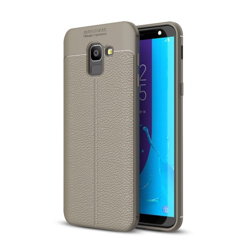 Samsung Galaxy J6 (2018) Szilikon Tok Bőrmintázattal TPU Prémium Szürke