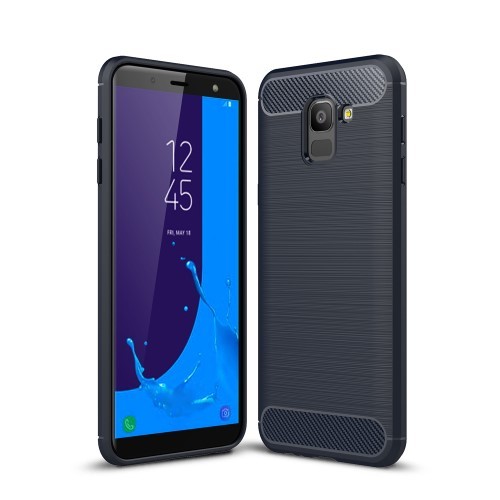 Samsung Galaxy J6 (2018) Szilikon Tok Ütésállókivitel Karbon Mintázattal Sötétkék