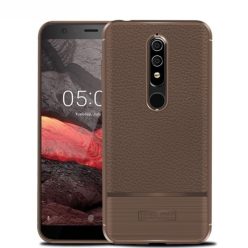   Nokia 5.1 Szilikon Tok Bőr - Szálcsiszolt Mintázattal Barna