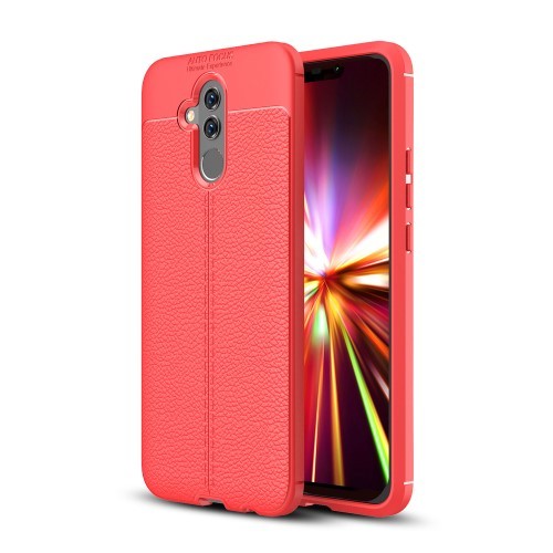Huawei Mate 20 Lite Szilikon Tok Bőrmintázattal Piros