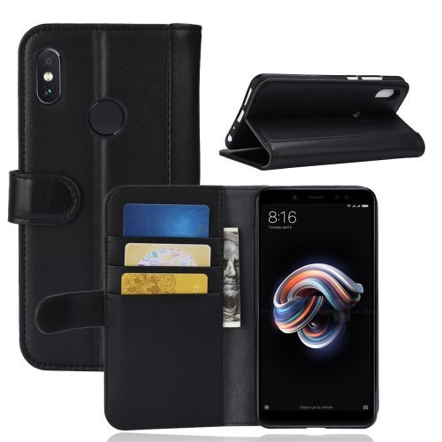 Xiaomi Redmi Note 5 Bőrtok Notesz Kitámasztható Kártyatartóval Fekete