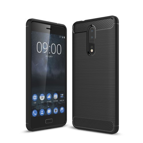 Nokia 8 Szilikon Tok Ütésállókivitel Karbon Mintázattal Fekete