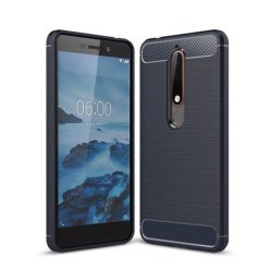   Nokia 6.1 (2018) Szilikon Tok Ütésállókivitel Karbon Mintázattal Sötétkék