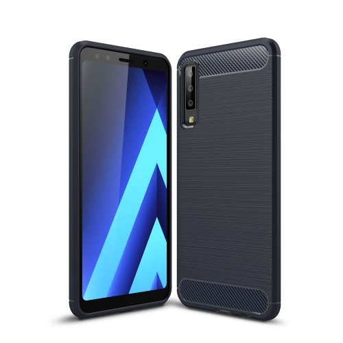 Samsung Galaxy A7 (2018) Szilikon Tok Ütésállókivitel Karbon Mintázattal Sötétkék