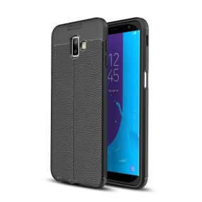   Samsung Galaxy J6+ / J6 Plus Szilikon Tok Bőrmintázattal TPU Prémium Fekete