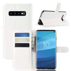   Samsung Galaxy S10 Notesz Tok Business Series Kitámasztható Bankkártyatartóval Fehér