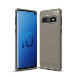   Samsung Galaxy S10 Szilikon Tok Ütésállókivitel Karbon Mintázattal Szürke