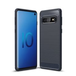   Samsung Galaxy S10 Szilikon Tok Ütésállókivitel Karbon Mintázattal Sötétkék