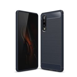   Huawei P30 Szilikon Tok Ütésállókivitel Karbon Mintázattal Sötétkék