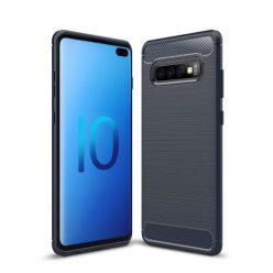   Samsung Galaxy S10 Plus Szilikon Tok Ütésállókivitel Karbon Mintázattal Sötétkék