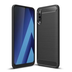   Samsung Galaxy A70 Szilikon Tok Ütésállókivitel Karbon Mintázattal Fekete