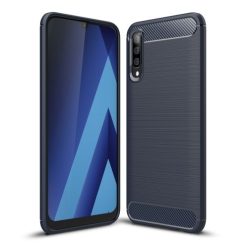   Samsung Galaxy A70 Szilikon Tok Ütésállókivitel Karbon Mintázattal Sötétkék