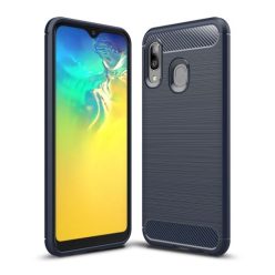   Samsung Galaxy A20e Szilikon Tok Ütésállókivitel Karbon Mintázattal Sötétkék