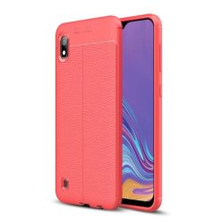   Samsung Galaxy A10 Szilikon Tok Bőrmintázattal TPU Prémium Piros