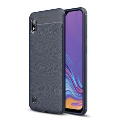   Samsung Galaxy A10 Szilikon Tok Bőrmintázattal TPU Prémium Sötétkék