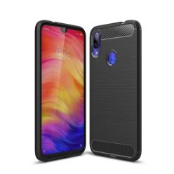   Xiaomi Redmi Note 7 Szilikon Tok Ütésállókivitel Karbon Mintázattal Fekete