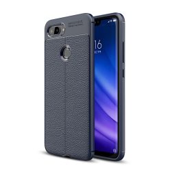   RMPACK Xiaomi Mi 8 Lite Mi 8 Youth Szilikon Tok Bőrmintázattal TPU Prémium Sötétkék