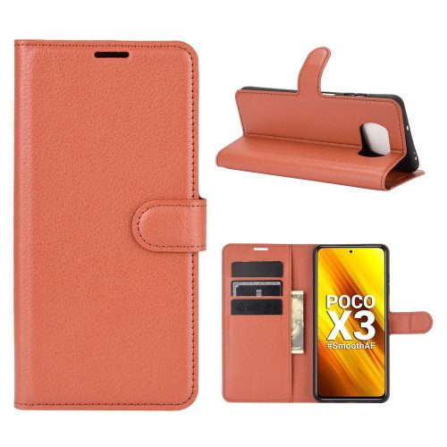 RMPACK Xiaomi Poco X3 Notesz Tok Business Series Kitámasztható Bankkártyatartóval Barna