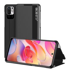   RMPACK Xiaomi Redmi Note 10 5G Notesz Tok Ablakos View Window Series Kitámasztható Fekete