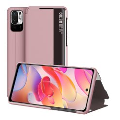   RMPACK Xiaomi Redmi Note 10 5G Notesz Tok Ablakos View Window Series Kitámasztható Rózsaarany