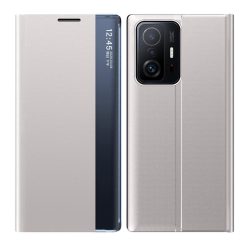   RMPACK Xiaomi 11T / 11T Pro Notesz Tok ELEGANT Style Ablakos View Window Series Kitámasztható Ezüst