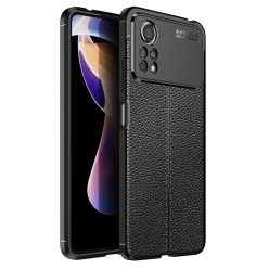   RMPACK Xiaomi Poco X4 Pro 5G Szilikon Tok Bőrmintázattal TPU Prémium Fekete