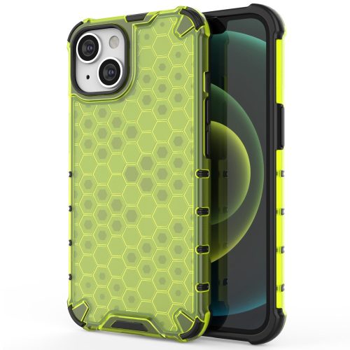 iPhone 14 Szilikon Tok 2in1 Hybrid HoneyComb Series TPU Ütéscsökkentősarokkal Zöld