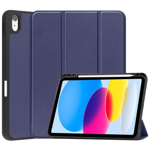 RMPACK iPad 10.9 (2022) Notesz Tok Tri-Fold Series Kitámasztható AutoWakeUp Funkcióval + Ceruza Tartóval Kék