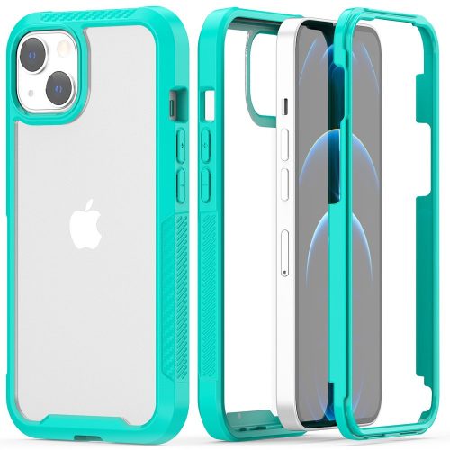 iPhone 13 Tok Ütésállókivitel 2in1 Bumper Series Elő-Hátlapi Védelemmel TPU Cián