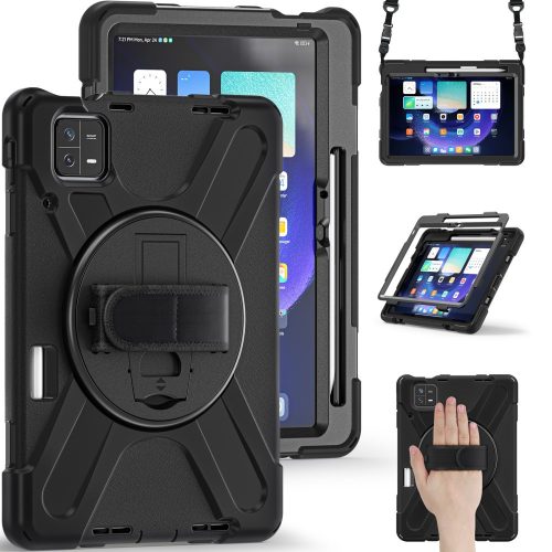 RMPACK Xiaomi Pad 6 / Pad 6 Pro Ütésálló Tok Duty Heavy Rugged Series Vállraakasztható-Kézpánttal-Forgatható 360' Védelemmel Fekete