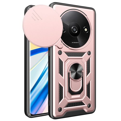 RMPACK Xiaomi Redmi A3 Ütésálló Tok Best Armor Ring Style + Camera Protector Lencsevédelemmel Rózsaarany