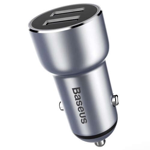 BASEUS Small Giant Metal 3.4A Dual USB Autós Töltő for iPhone Samsung - Grey