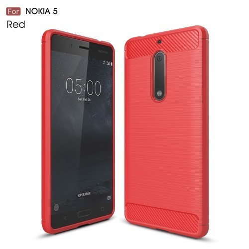 Nokia 5 Szilikon Tok Szálcsiszolt Ütésálló Tok Piros