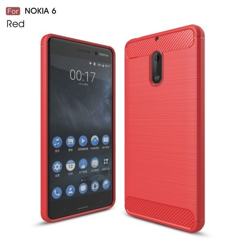 Nokia 6 Szilikon Tok Szálcsiszolt - Ütésállókivitel Piros