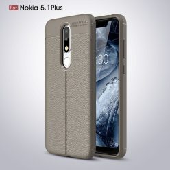 Nokia 5.1 Plus Bőrmintás Szilikon Tok Szürke