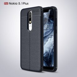 Nokia 5.1 Plus Bőrmintás Szilikon Tok Sötétkék